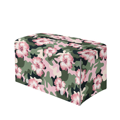 Pink Hibiscus Flower Camouflage Print Leather Tissue Box Cover