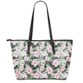Pink Hibiscus Flower Camouflage Print Leather Tote Bag With Zipper