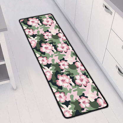 Pink Hibiscus Flower Camouflage Print Long Kitchen Mat