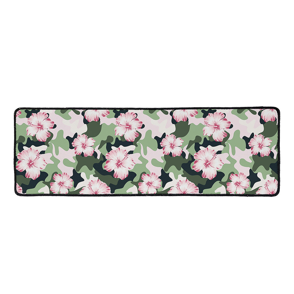 Pink Hibiscus Flower Camouflage Print Long Kitchen Mat
