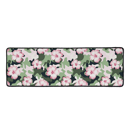 Pink Hibiscus Flower Camouflage Print Long Kitchen Mat