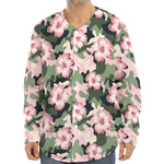 Pink Hibiscus Flower Camouflage Print Long Sleeve Baseball Jersey