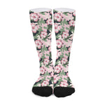 Pink Hibiscus Flower Camouflage Print Long Socks