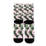Pink Hibiscus Flower Camouflage Print Long Socks