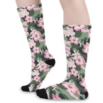 Pink Hibiscus Flower Camouflage Print Long Socks