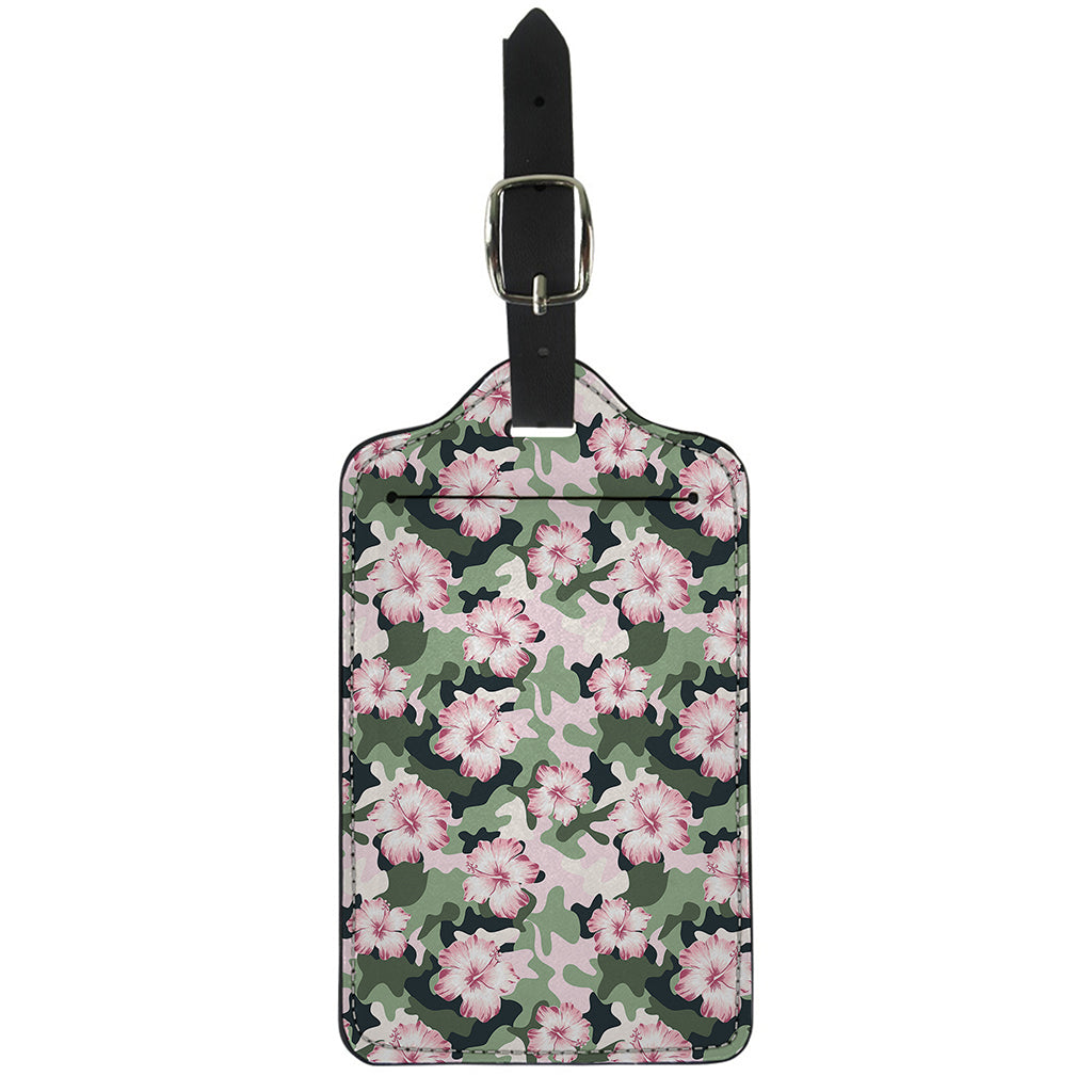 Pink Hibiscus Flower Camouflage Print Luggage Tag