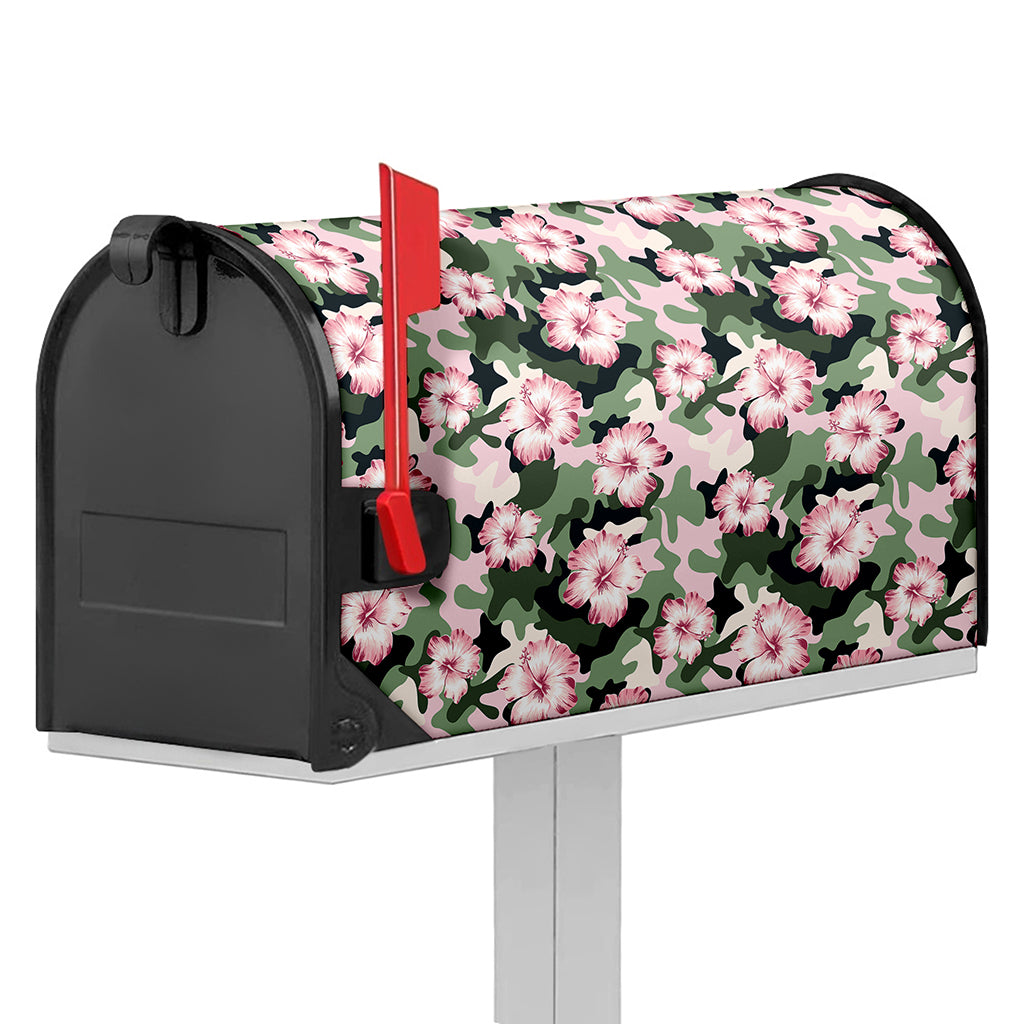 Pink Hibiscus Flower Camouflage Print Mailbox Cover