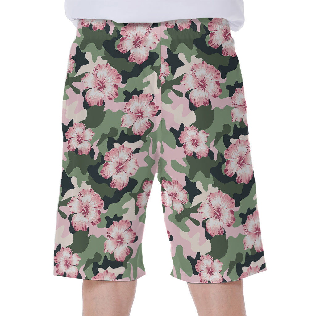 Pink Hibiscus Flower Camouflage Print Men's Beach Shorts