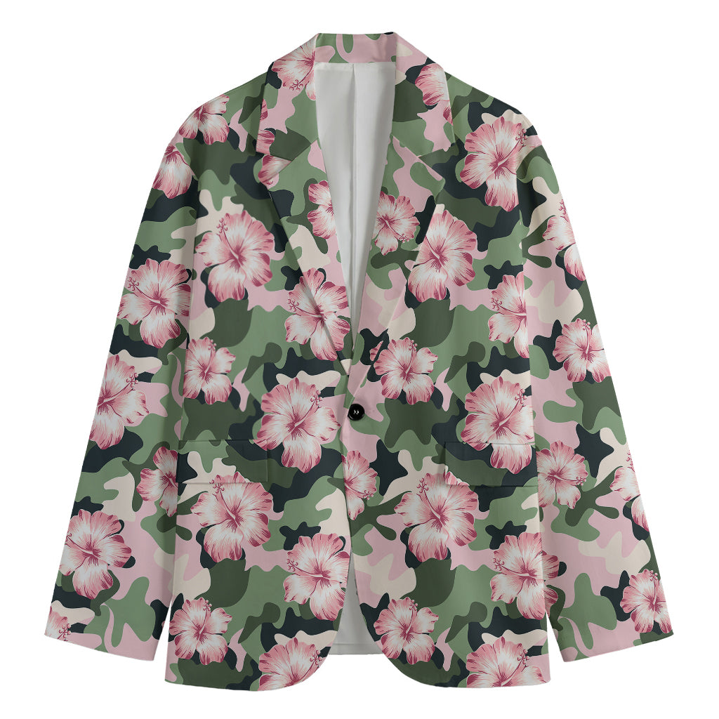 Pink Hibiscus Flower Camouflage Print Men's Blazer