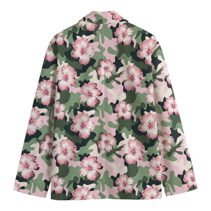 Pink Hibiscus Flower Camouflage Print Men's Blazer