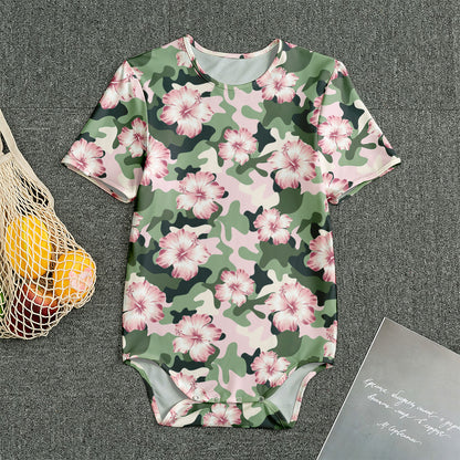 Pink Hibiscus Flower Camouflage Print Men's Bodysuit