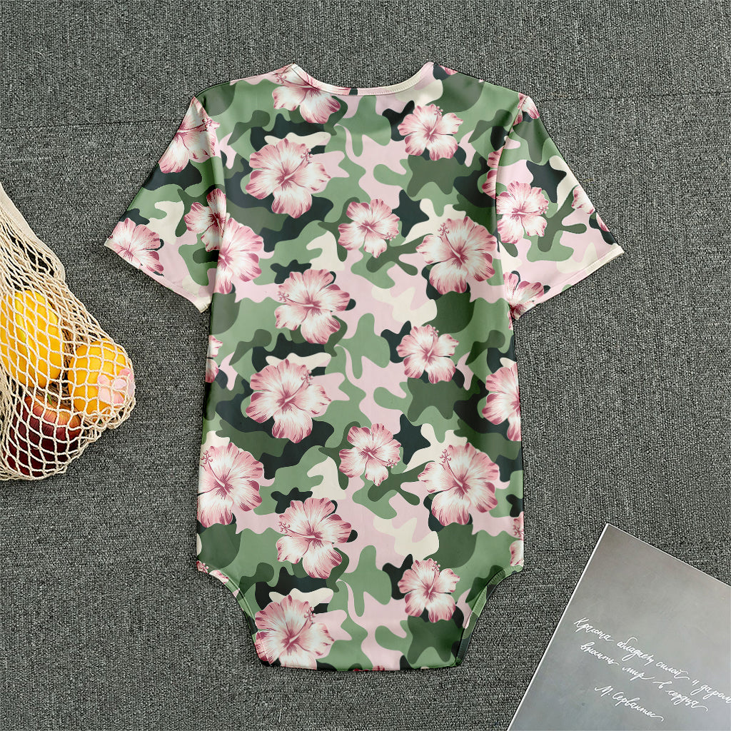 Pink Hibiscus Flower Camouflage Print Men's Bodysuit