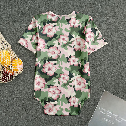 Pink Hibiscus Flower Camouflage Print Men's Bodysuit