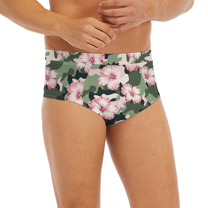 Pink Hibiscus Flower Camouflage Print Men's Briefs