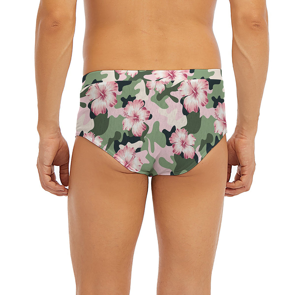 Pink Hibiscus Flower Camouflage Print Men's Briefs