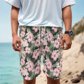 Pink Hibiscus Flower Camouflage Print Men's Cargo Shorts