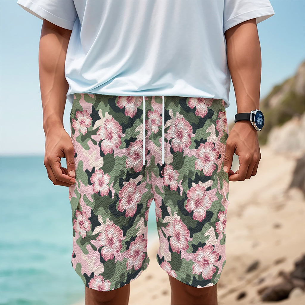 Pink Hibiscus Flower Camouflage Print Men's Cargo Shorts