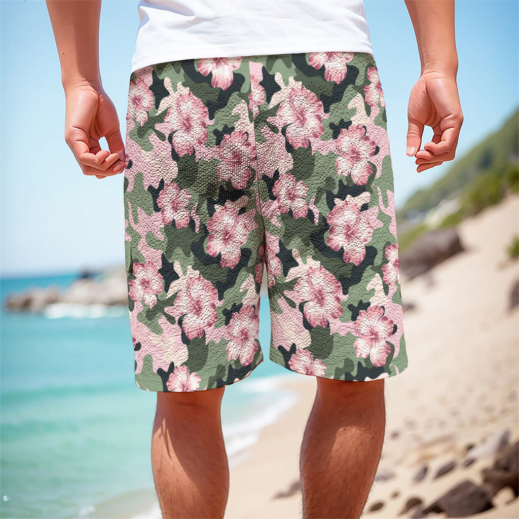 Pink Hibiscus Flower Camouflage Print Men's Cargo Shorts