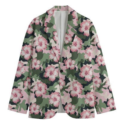 Pink Hibiscus Flower Camouflage Print Men's Cotton Blazer