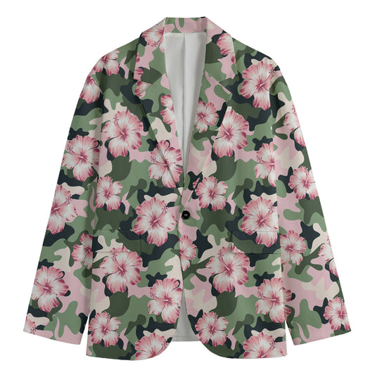 Pink Hibiscus Flower Camouflage Print Men's Cotton Blazer