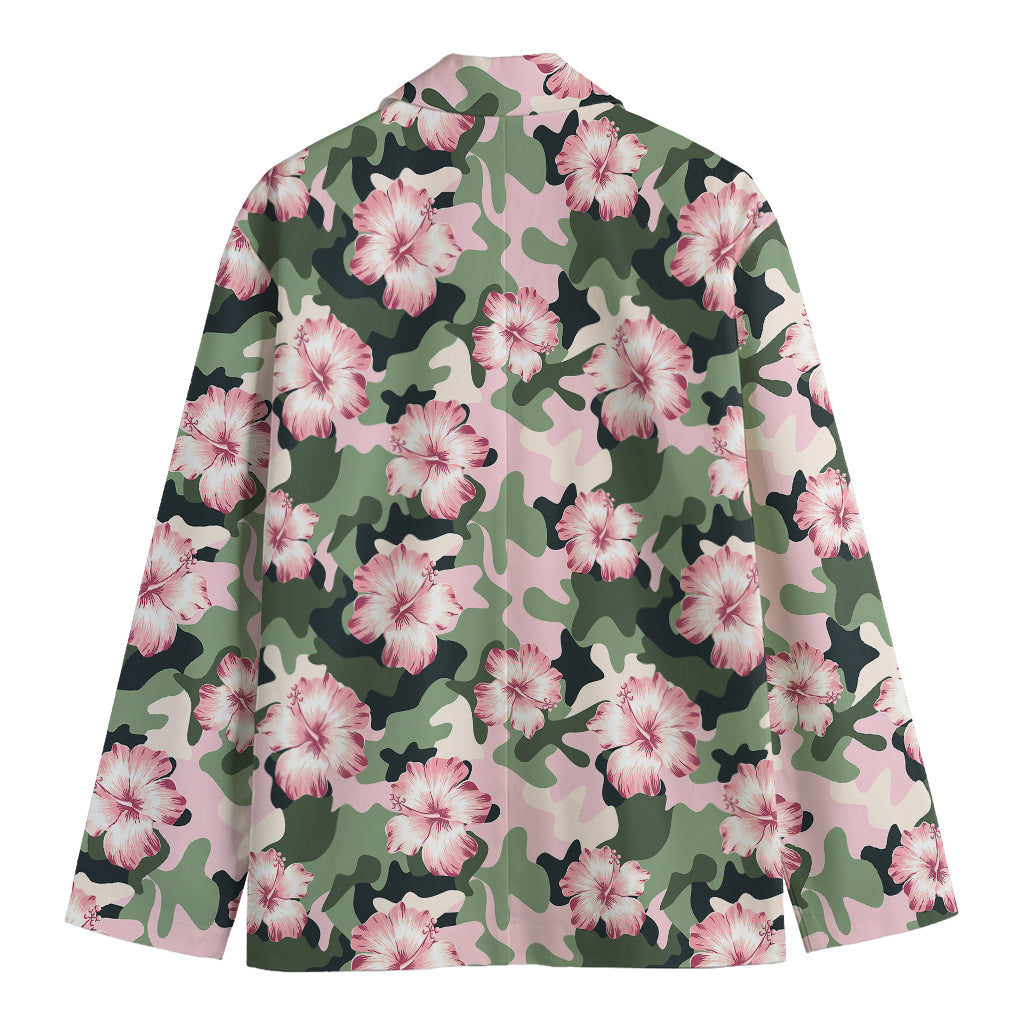 Pink Hibiscus Flower Camouflage Print Men's Cotton Blazer