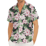 Pink Hibiscus Flower Camouflage Print Men's Deep V-Neck Shirt