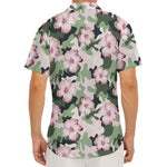 Pink Hibiscus Flower Camouflage Print Men's Deep V-Neck Shirt