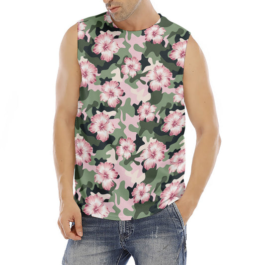 Pink Hibiscus Flower Camouflage Print Men's Fitness Tank Top