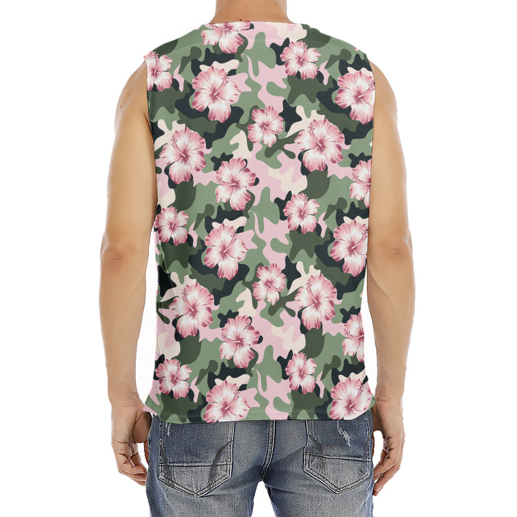 Pink Hibiscus Flower Camouflage Print Men's Fitness Tank Top
