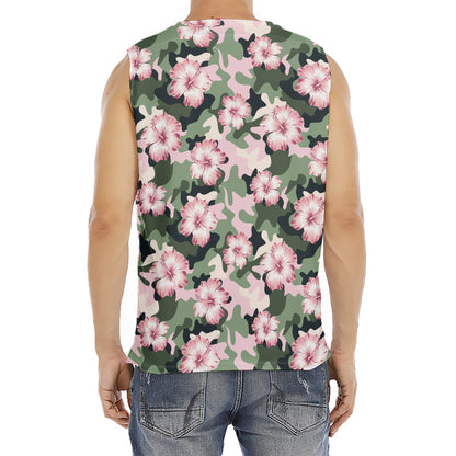 Pink Hibiscus Flower Camouflage Print Men's Fitness Tank Top