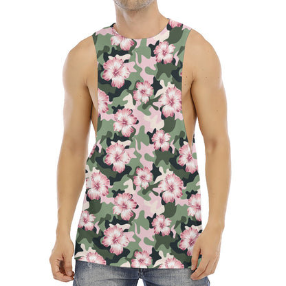 Pink Hibiscus Flower Camouflage Print Men's Muscle Tank Top