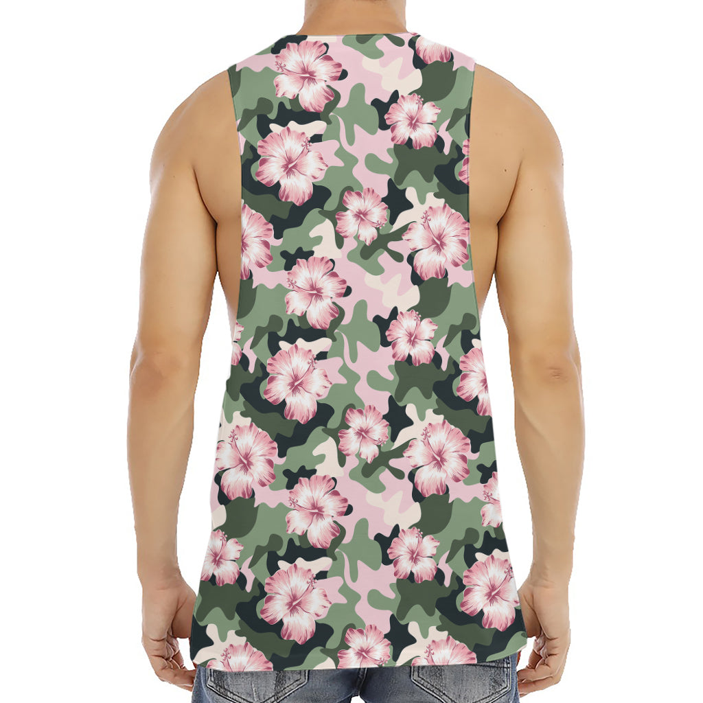 Pink Hibiscus Flower Camouflage Print Men's Muscle Tank Top