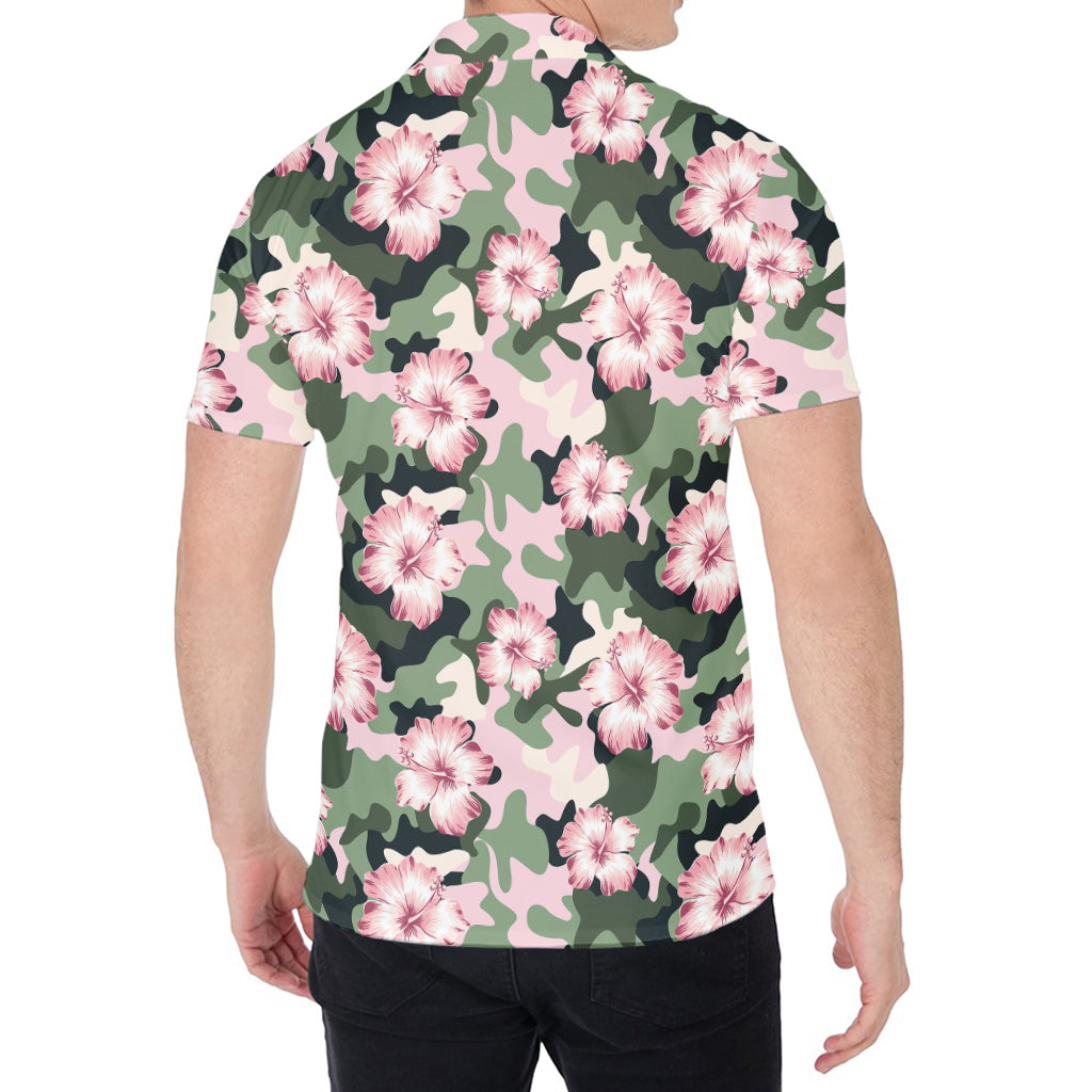 Pink Hibiscus Flower Camouflage Print Men's Shirt