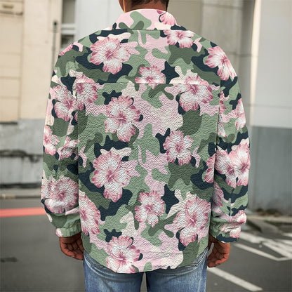 Pink Hibiscus Flower Camouflage Print Men's Shirt Jacket