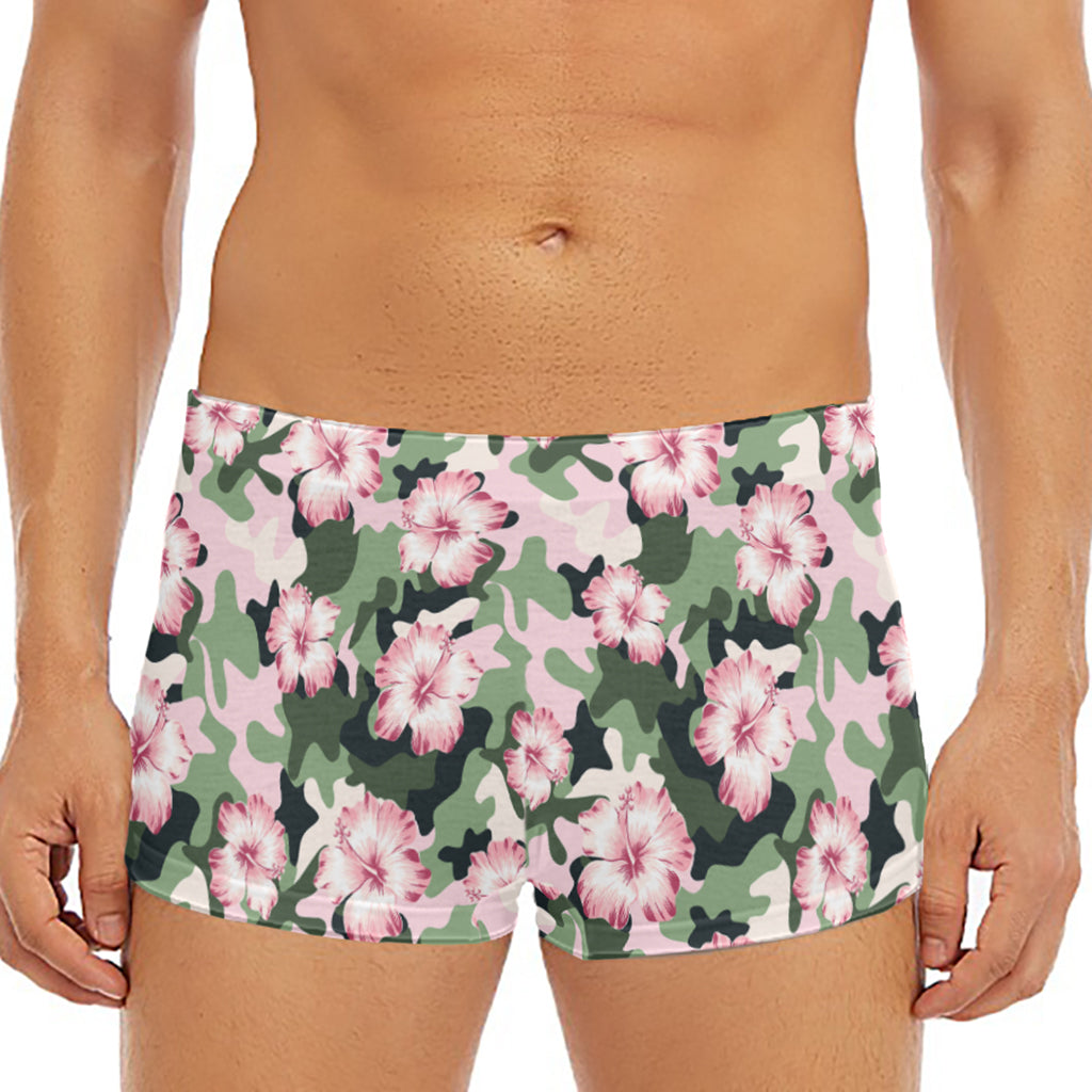 Pink Hibiscus Flower Camouflage Print Men's Short Boxer Briefs