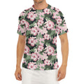 Pink Hibiscus Flower Camouflage Print Men's Short Sleeve Rash Guard