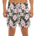 Pink Hibiscus Flower Camouflage Print Men's Split Running Shorts