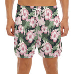 Pink Hibiscus Flower Camouflage Print Men's Split Running Shorts