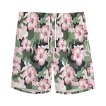 Pink Hibiscus Flower Camouflage Print Men's Sports Shorts