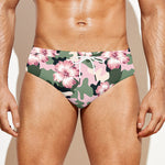Pink Hibiscus Flower Camouflage Print Men's Swim Briefs