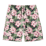 Pink Hibiscus Flower Camouflage Print Men's Swim Trunks