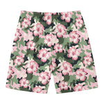 Pink Hibiscus Flower Camouflage Print Men's Swim Trunks