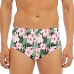 Pink Hibiscus Flower Camouflage Print Men's Triangle Swim Briefs