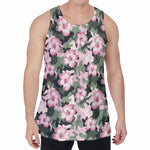 Pink Hibiscus Flower Camouflage Print Men's Velvet Tank Top