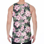 Pink Hibiscus Flower Camouflage Print Men's Velvet Tank Top