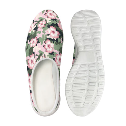 Pink Hibiscus Flower Camouflage Print Mesh Casual Shoes