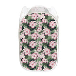 Pink Hibiscus Flower Camouflage Print Mesh Laundry Hamper
