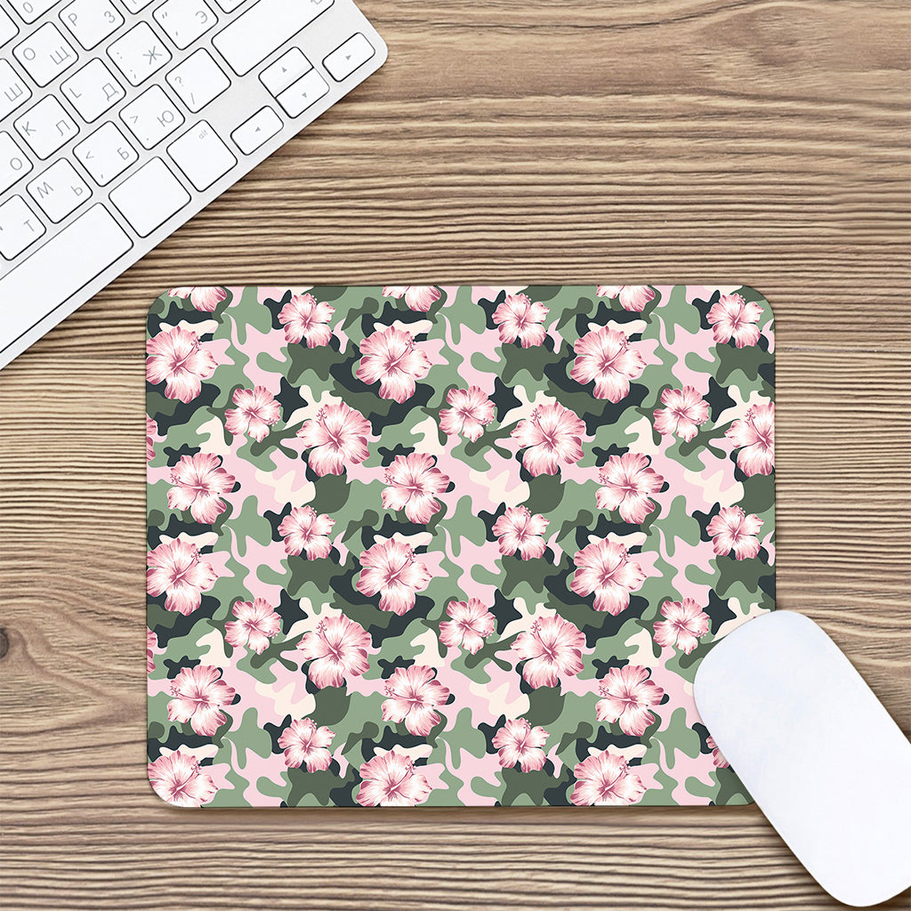 Pink Hibiscus Flower Camouflage Print Mouse Pad