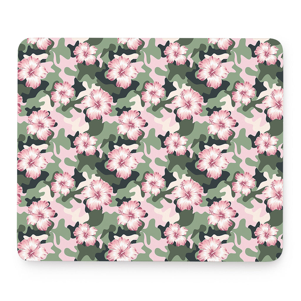 Pink Hibiscus Flower Camouflage Print Mouse Pad