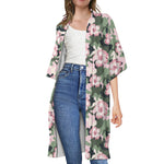 Pink Hibiscus Flower Camouflage Print Open Front Beach Cover Up